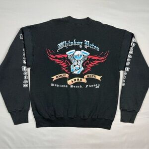 Vtg 90s Whiskey Pete’s Bike Week Mens Crewneck Sweatshirt Sz Large Black B1